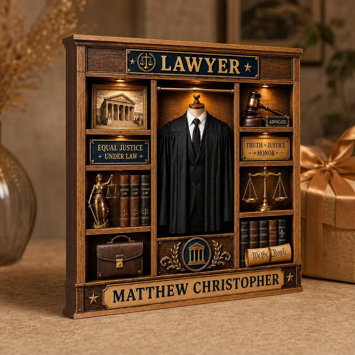 Custom Lawyer Wooden Block - Personalized Law School Graduation Gift for Attorney