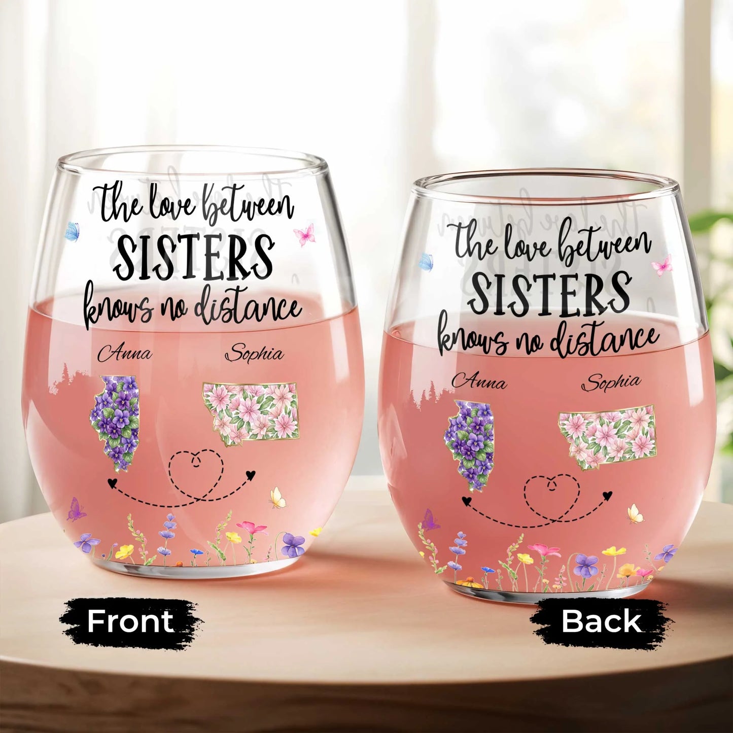 Long Distance Sister Wine Glass for Sister with personalized design details for meaningful gifting image 7