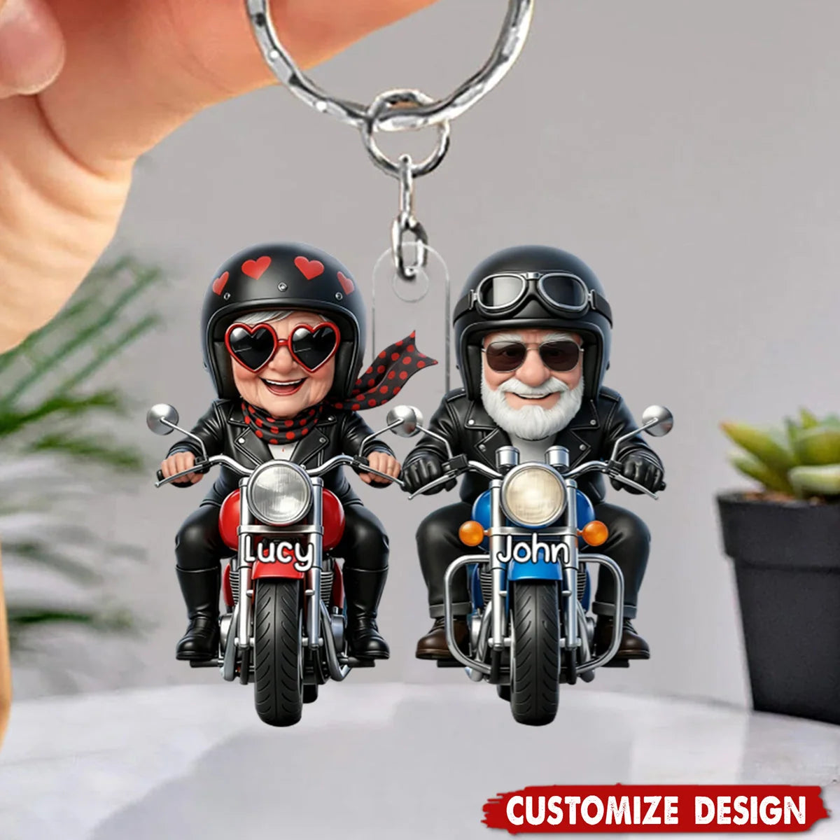 Hold Your Hand At 80 Personalized Keychain - Custom Acrylic Biker Couple Keepsake Gift for Motorcycle Lovers