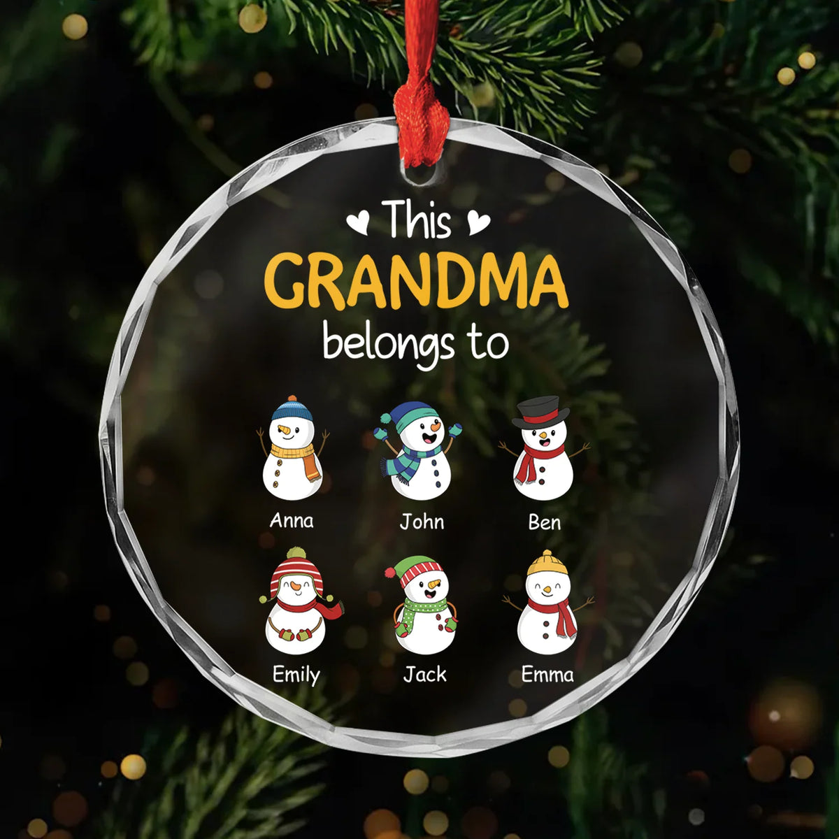 "This Grandma Belongs To" Personalized Glass Ornament - Custom Christmas Gift for Grandparents