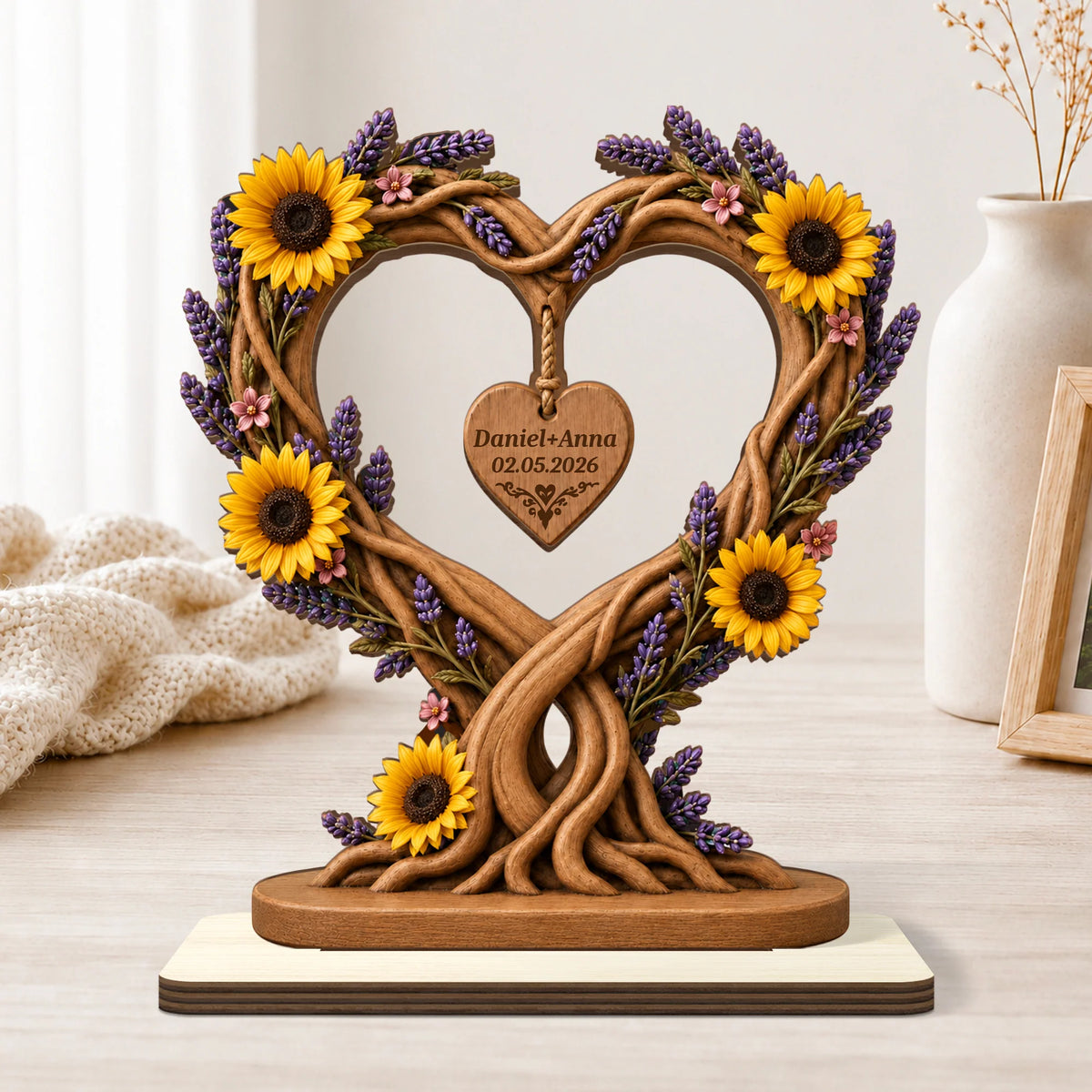 Custom Couple Names Heart Tree Wooden Plaque - Personalized Anniversary Gift