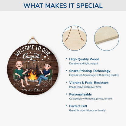 Wood Sign material and size view - Custom Welcome To Our Campsite Wood Sign