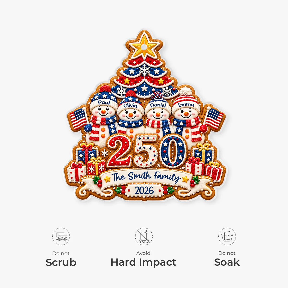 America 250 Patriotic Snowman Personalized Family Christmas Ornament - Custom 2026 Acrylic Holiday Keepsake