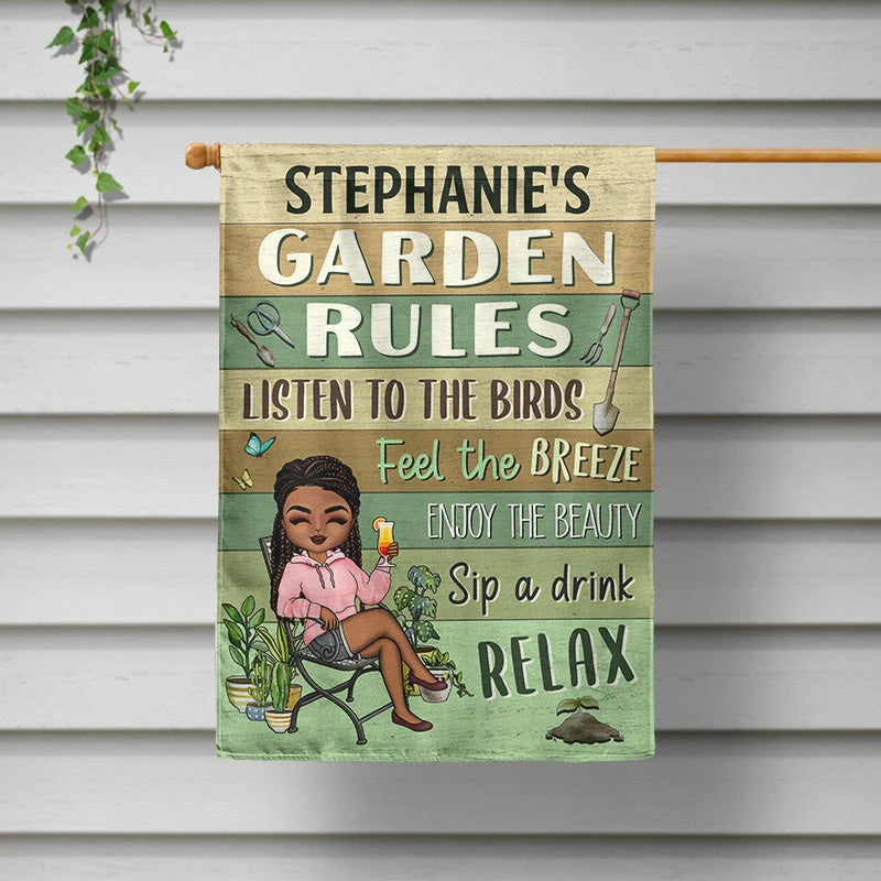 Garden Rules Feel The Breeze Custom Garden Flag - Personalized Outdoor Decor Gift for Plant Lovers
