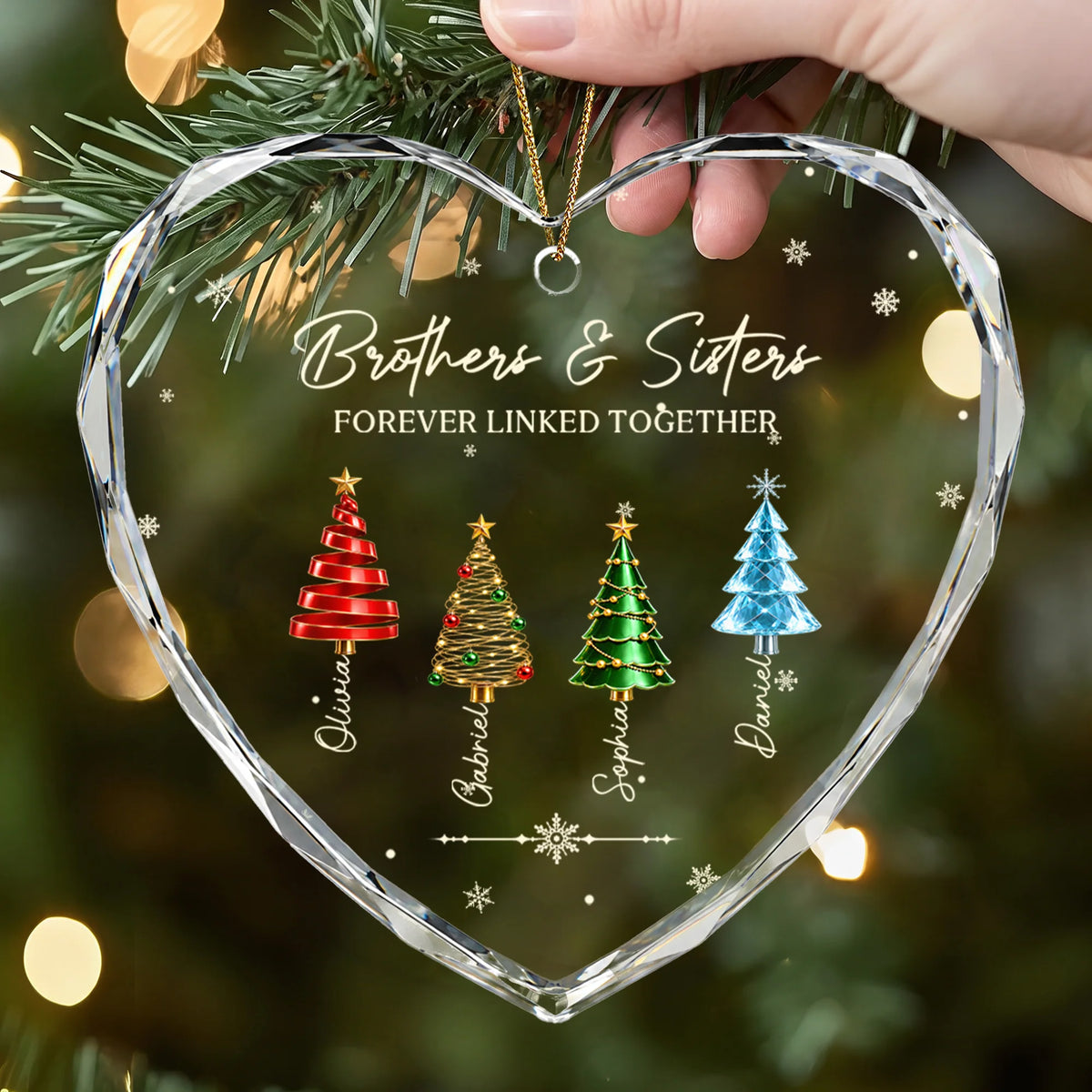Brothers & Sisters Forever Linked - Custom Glass Heart Ornament for Siblings Christmas