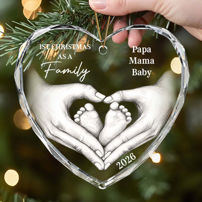 1st Christmas As A Family Personalized Heart Glass Ornament - Custom New Baby Keepsake