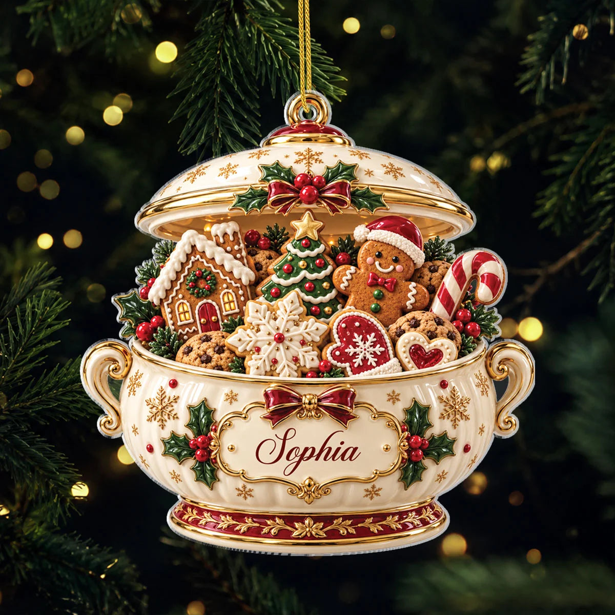 Festive Gingerbread Soup Tureen Personalized Acrylic Ornament - Christmas Gifts for Him or Her