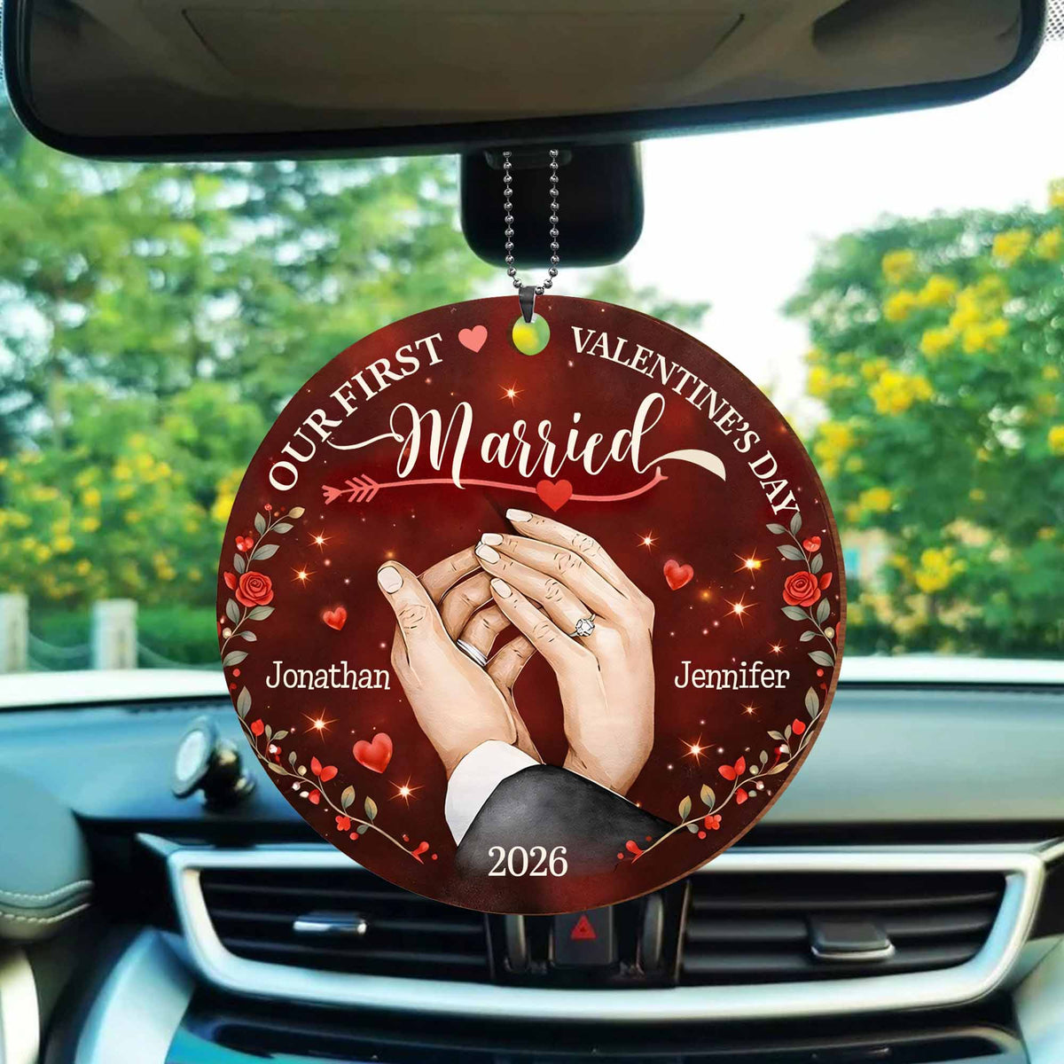 Our First Valentine's Day Married - Personalized Wood Ornament for Couples Keepsake