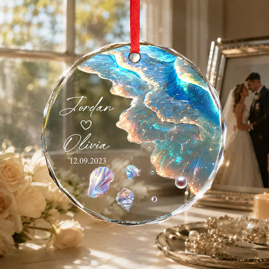 Custom Wedding Glass Ornament for Couples with personalized design details for meaningful gifting