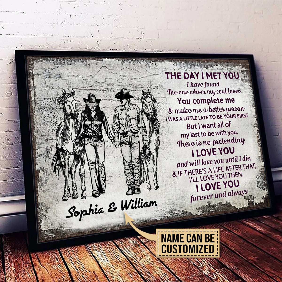 The Day I Met You Personalized Cowboy Couple Canvas / Poster - Custom Anniversary Gift for Husband or Wife