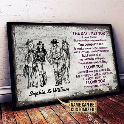 The Day I Met You Personalized Cowboy Couple Canvas / Poster - Custom Anniversary Gift for Husband or Wife