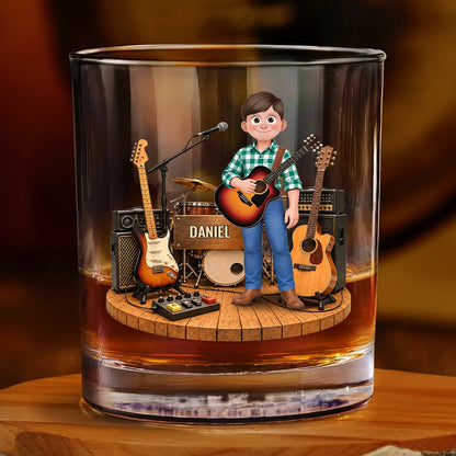 Guitar Stage Scene Personalized Whiskey Glass - Custom Birthday Gift for Guitarists
