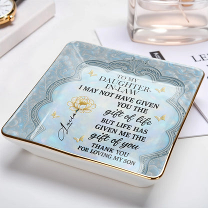 To My Daughter-In-Law, Flowers And Butterflies Beautiful Ceramic Dish