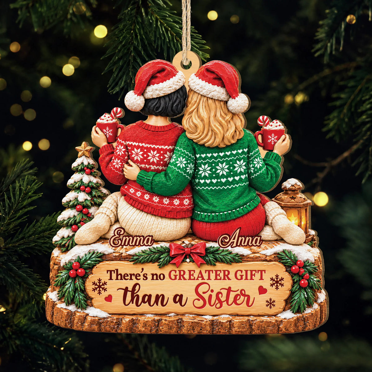 No Greater Gift Than a Sister Personalized Wooden Ornament - Holiday Gift for Sisters