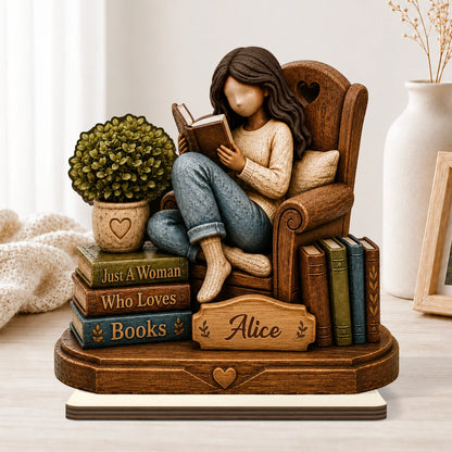 "Just A Girl Who Loves Books" Personalized Wooden Plaque - Custom Gift for Book Lovers
