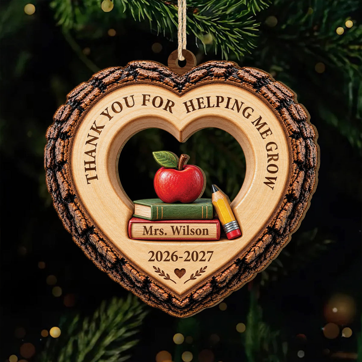 Teaching Is a Work of Heart Personalized Wood Ornament - Teacher Christmas Keepsake