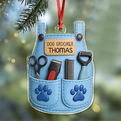 Dog Groomer Apron Personalized Acrylic Ornament - Custom Pet Stylist Christmas Gift