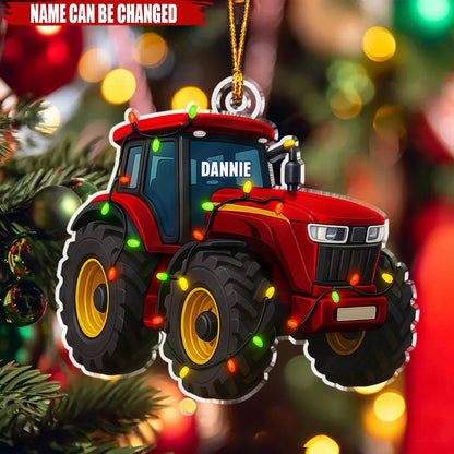 Personalized Tractor Christmas Ornament - Custom Name Acrylic Farm Truck Decor Gift for Kids