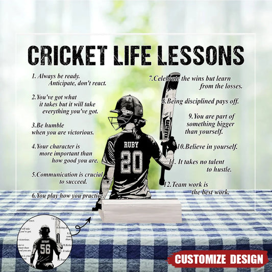 Cricket Life Lessons Personalized Acrylic Plaque - Custom Sports Keepsake Gift for Player