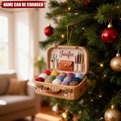 Personalized Knitting Basket Acrylic Ornament - Custom Yarn & Crochet Lover Christmas Tree Keepsake Gift