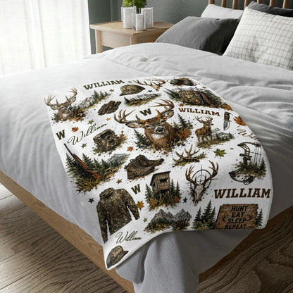 Personalized deer hunting blanket with custom name camo gear design for men hunter gift image 6
