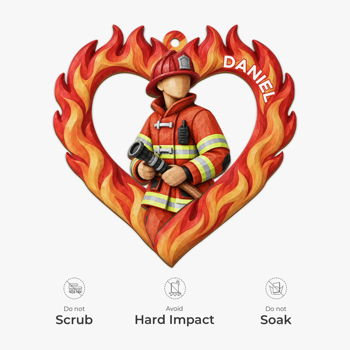 Personalized Firefighter Heart Wood Ornament - Custom Keepsake for Fire Department