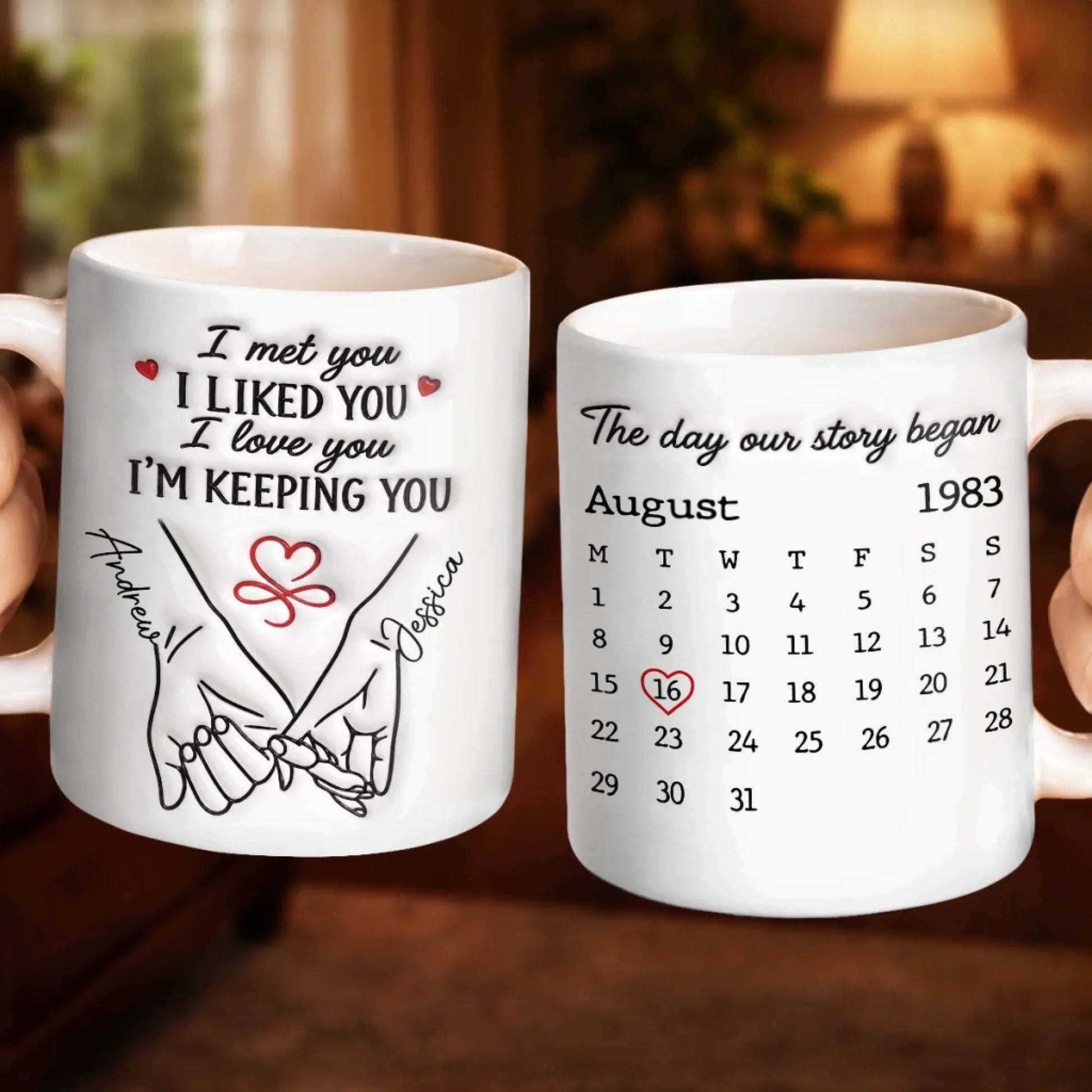 "The Day Our Story Began" Personalized Couple Mug - Custom Names & Date Gift for Wife or Husband
