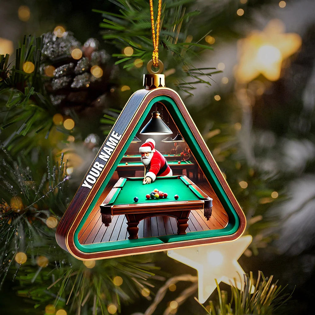 Personalized Billiards Santa Christmas Ornament - Custom Name Pool Player Acrylic Decor Gift