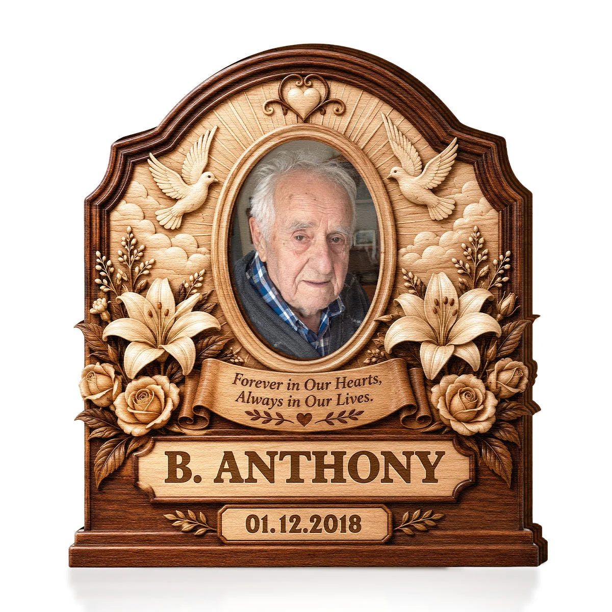 Forever In Our Hearts Personalized Memorial Wooden Block - Custom Photo Keepsake for Family