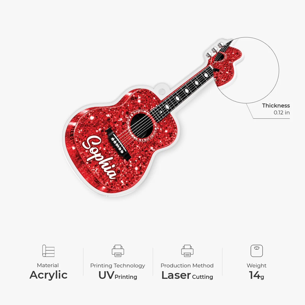 Personalized Guitar Acrylic Ornament - Custom Name and Year Gift for Music Lovers