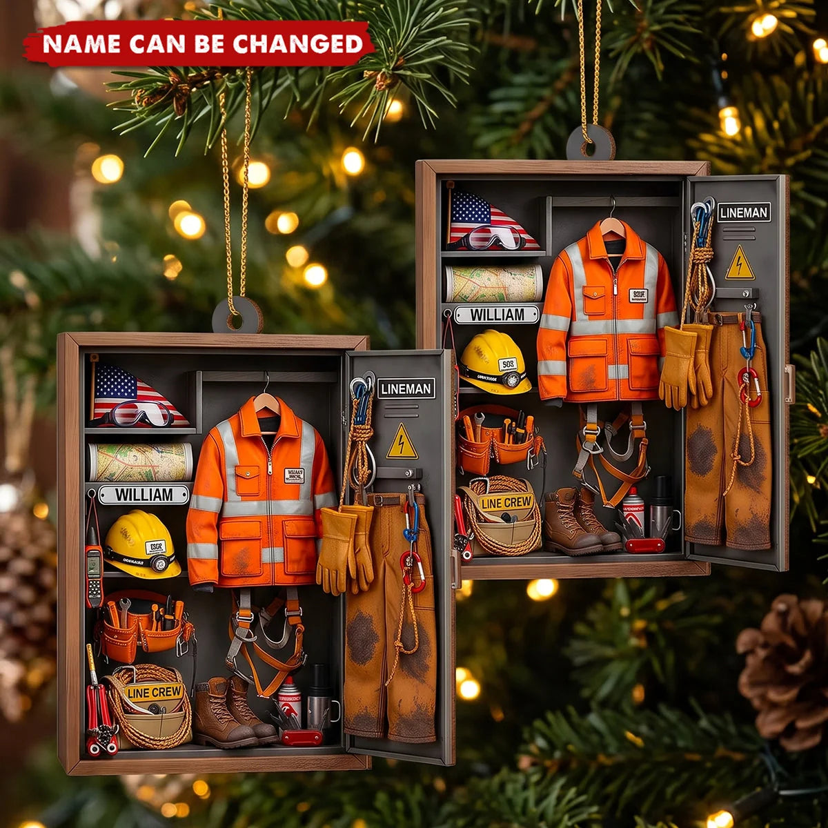 Personalized Lineman Locker Wooden Ornament - Custom Powerline Worker Christmas Keepsake
