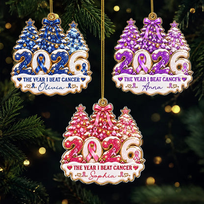 The Year I Beat Cancer Personalized Acrylic Ornament - Custom Christmas Keepsake for Kids