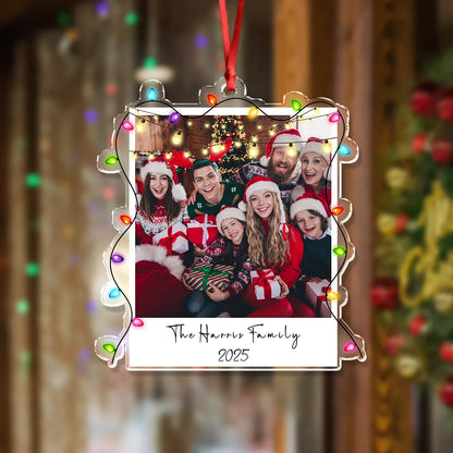 Custom Family Photo Christmas Light Acrylic Ornament - Personalized Holiday Keepsake Gift