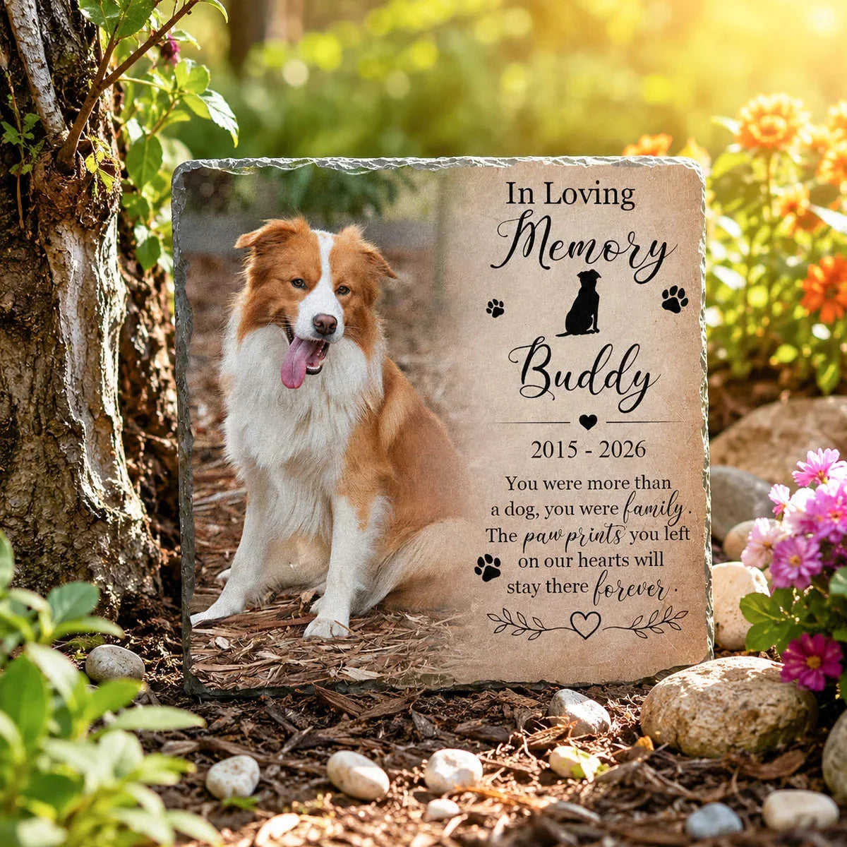 "You Were More Than A Pet You Were Family" Personalized Pet Photo Memorial Stone - Custom Dog & Cat Keepsake