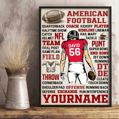 American Football Slang Terms Personalized Poster / Canvas - Custom Wall Art Gift for Football Lovers