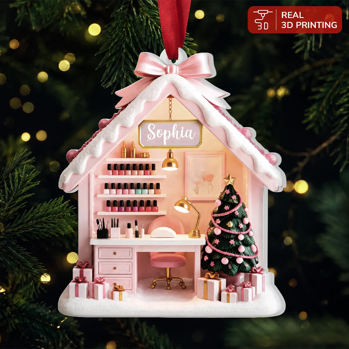 Personalized Nail Tech Christmas Ornament - Custom Acrylic Nail Salon Keepsake Gift for Nail Artists