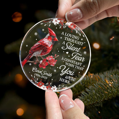 "A Silent Tear" Personalized Red Cardinal Memorial Acrylic Ornament - Custom Sympathy Gift for Family Loss