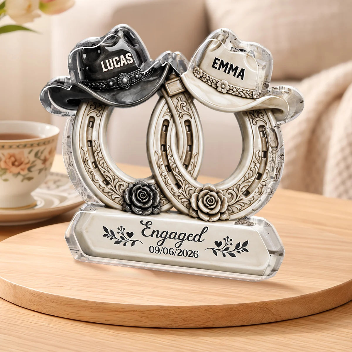 Custom Horseshoe Acrylic Plaque - Personalized Western Couple Wedding & Engagement Keepsake