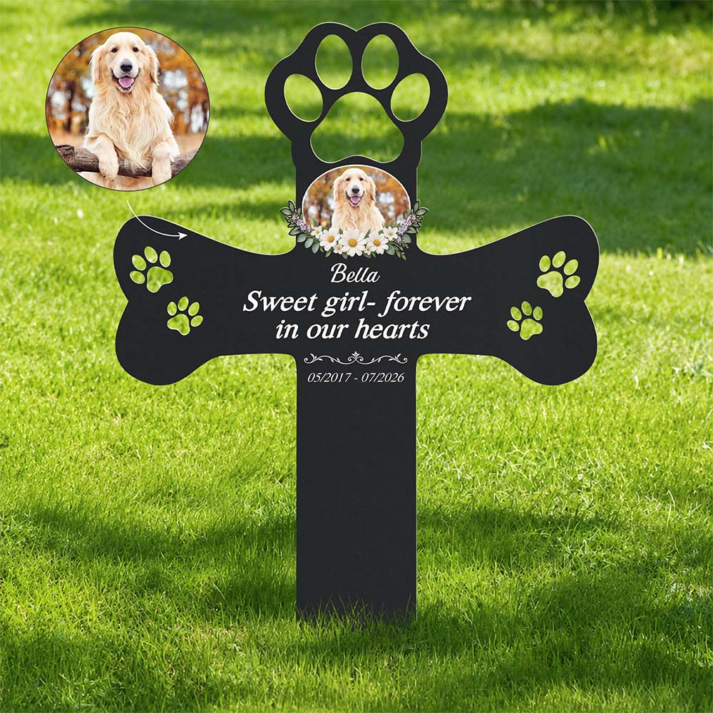 "Forever In Our Hearts" Custom Pet Memorial Metal Stake - Custom Photo Gift for Dog Lovers