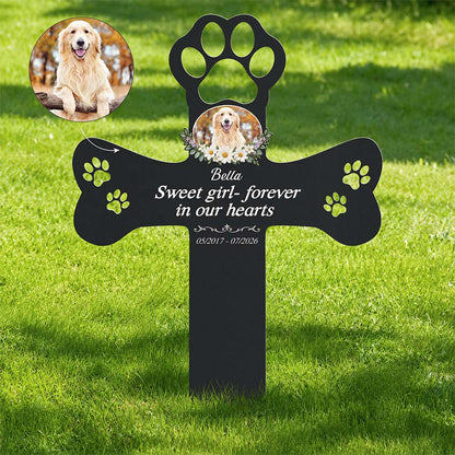 "Forever In Our Hearts" Custom Pet Memorial Metal Stake - Custom Photo Gift for Dog Lovers