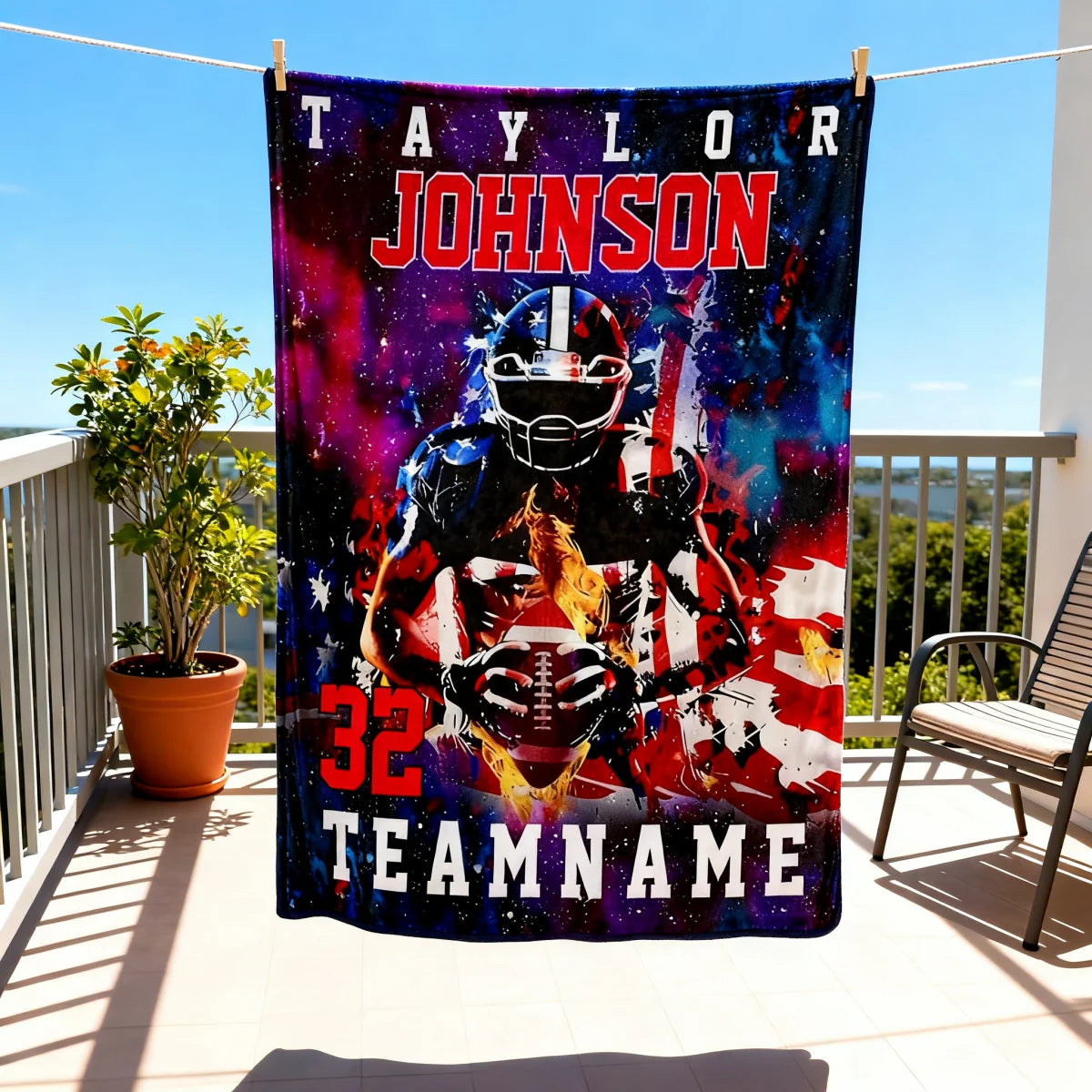 Custom Name & Number Football Blanket - Personalized American Football Throw for Boys