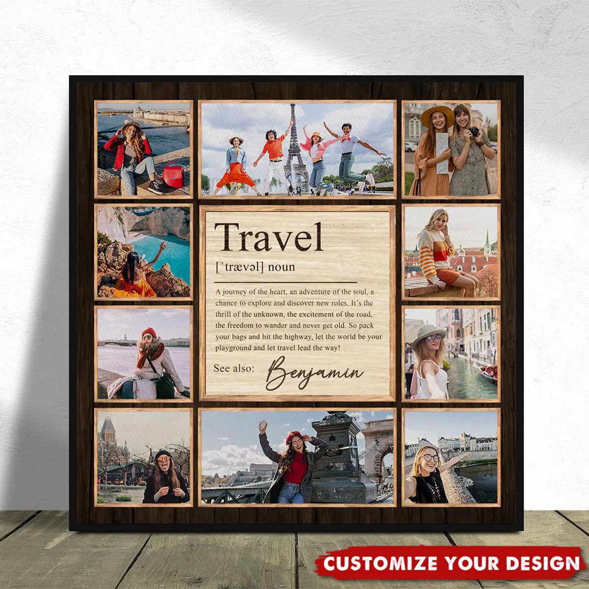 Custom Travel Definition Photo Canvas for Couples with personalized design details for meaningful gifting