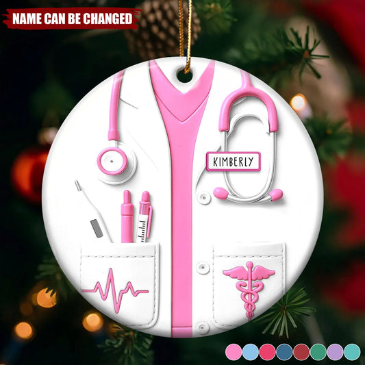Personalized Nurse Scrubs Ceramic Ornament - Custom Name Keepsake Gift for Christmas