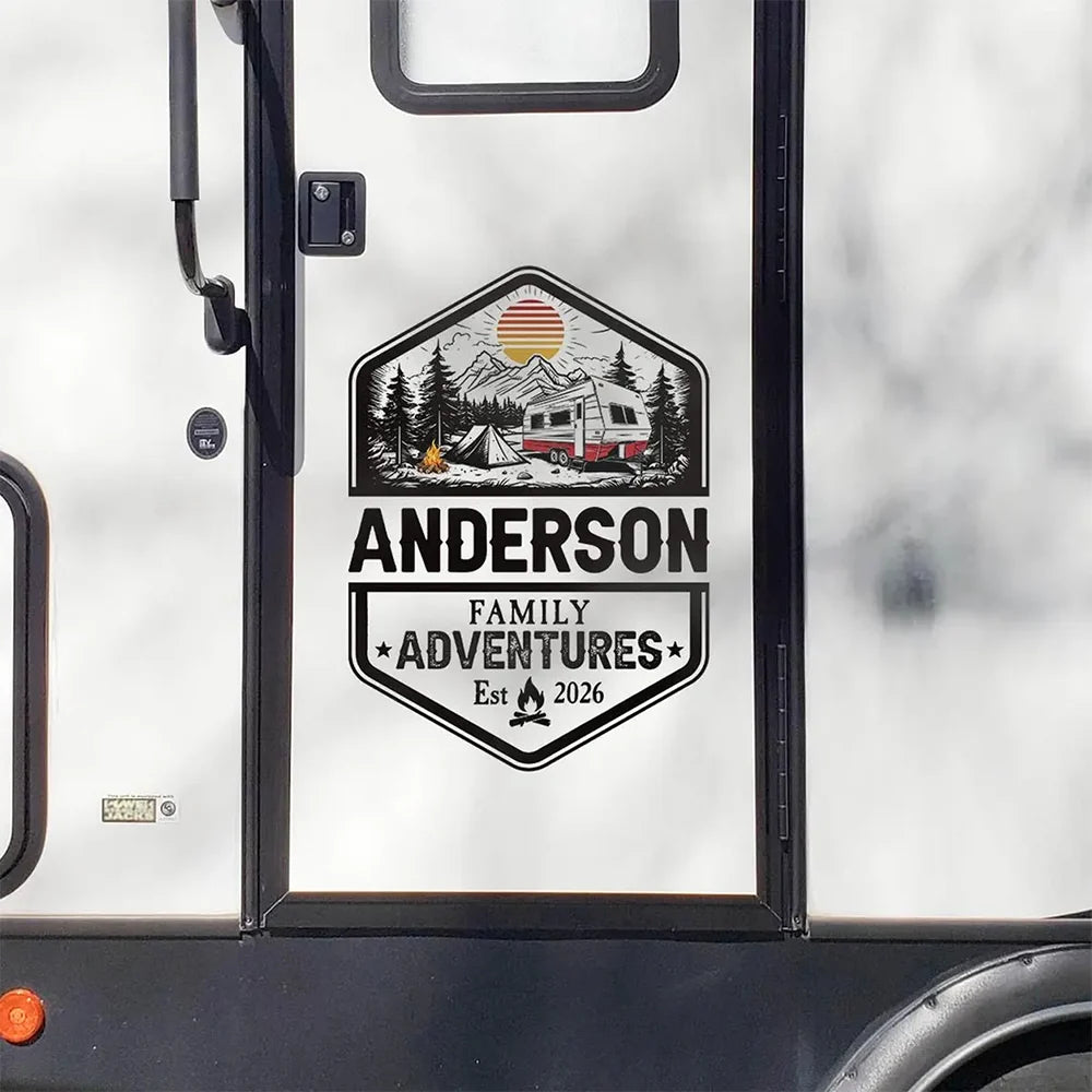 Happy Campers Personalized RV Decal Sticker - Custom Family Camper Graphic for Travel Trailer
