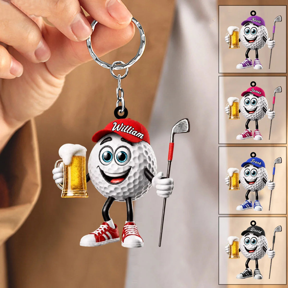 Toasting Golf Mascot Keychain - Personalized Funny Beer Golf Gift for Golfers