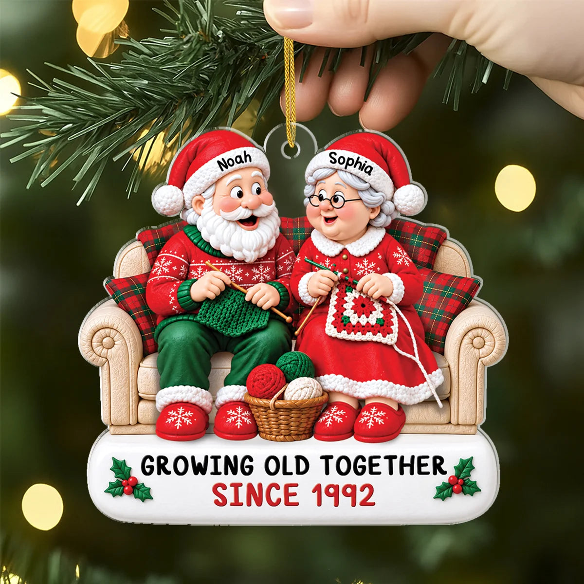 Growing Old Together Since Personalized Couple Acrylic Ornament - Custom Christmas Keepsake Gift for Husband and Wife
