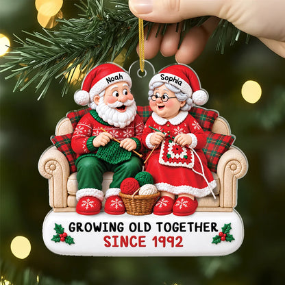 Growing Old Together Since Personalized Couple Acrylic Ornament - Custom Christmas Keepsake Gift for Husband and Wife