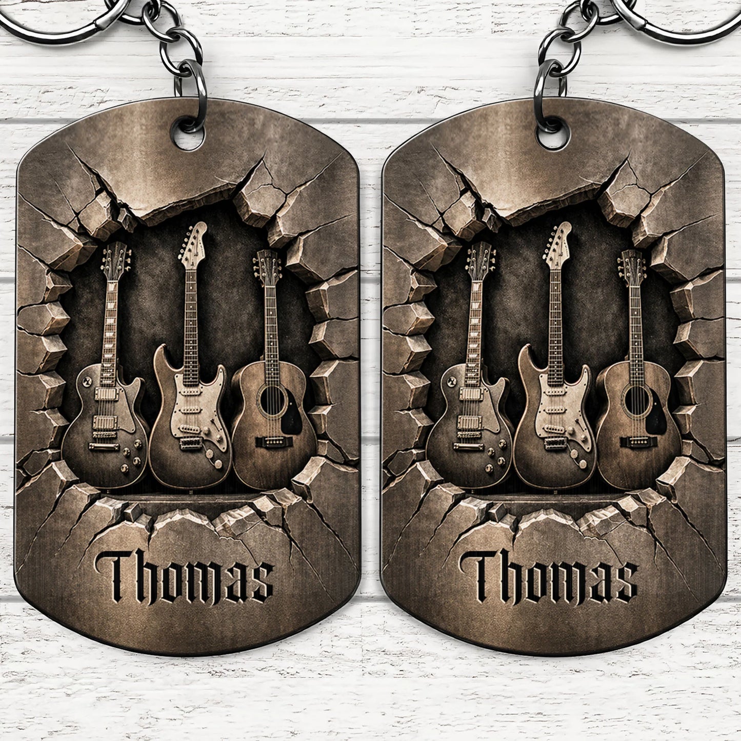 Custom Guitar Lover Keychain for Dad with personalized design details for meaningful gifting image 10