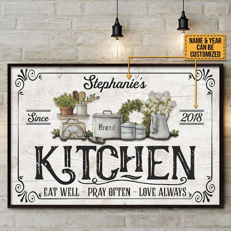 "Eat Well Pray Often Love Always" Personalized Kitchen Wall Art - Custom Farmhouse Canvas / Poster Gift for Family