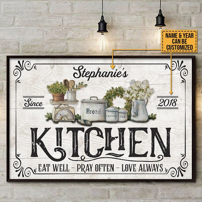 "Eat Well Pray Often Love Always" Personalized Kitchen Wall Art - Custom Farmhouse Canvas / Poster Gift for Family